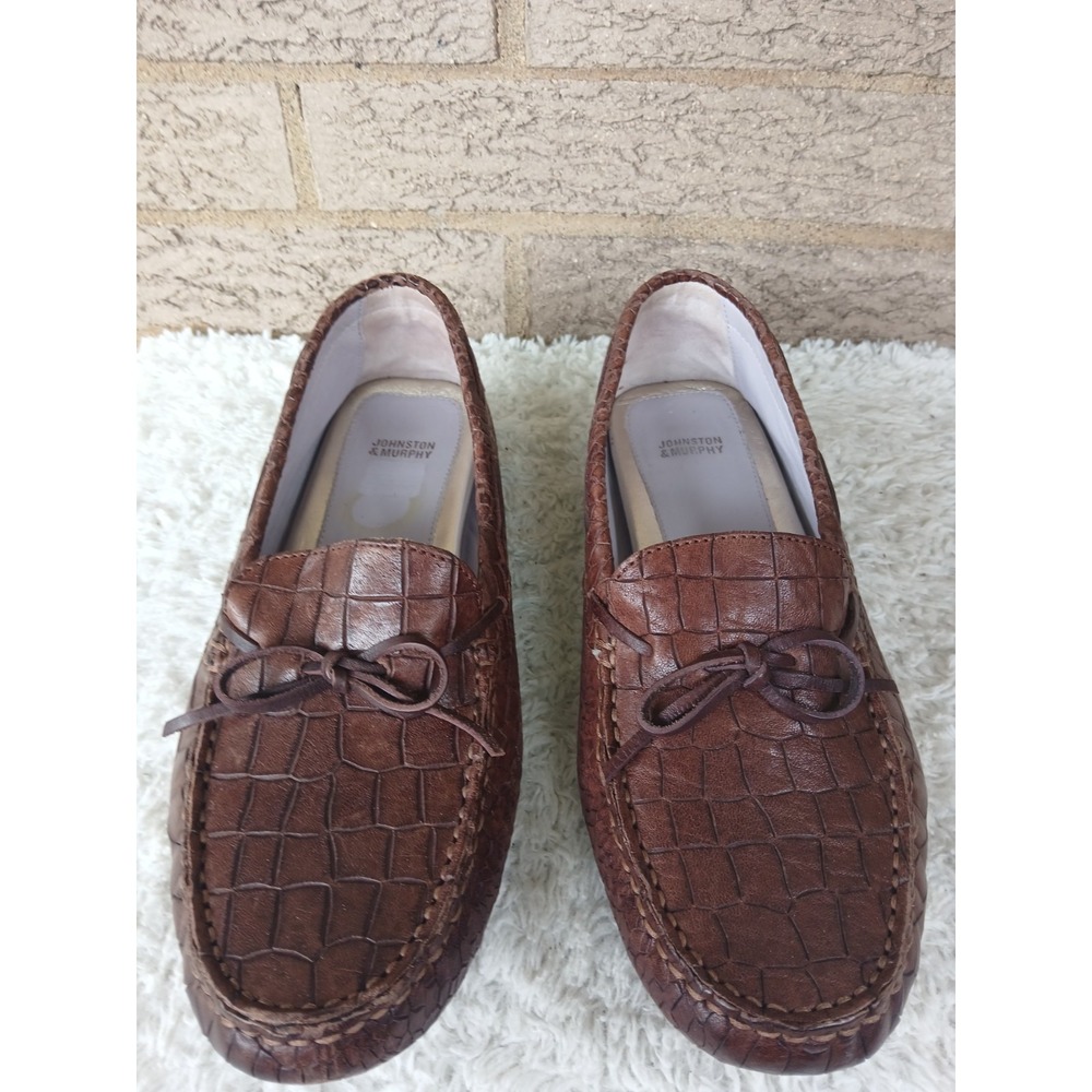 Johnson And Murphy Brown Croc Embossed Leather Slip-on Driving Shoes Sz 9.5